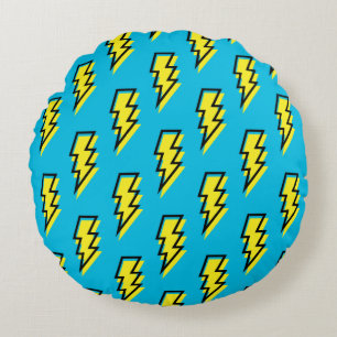Neon Blue Yellow Lightning Bolt Pattern der 80er/9 Rundes Kissen