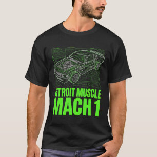 Neon-Blueprint Mustang Muscle Techwear Grafik T-Shirt