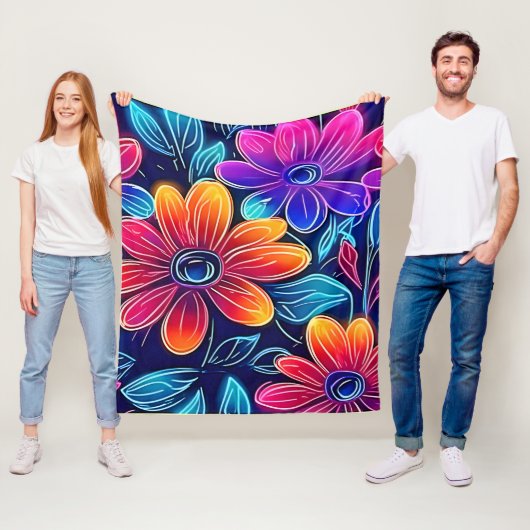 Neon Blume Bloom Bright Fleecedecke (Beispiel)