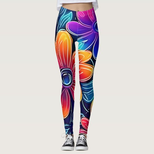 Neon Blume Bloom Bright Leggings (Vorderseite)