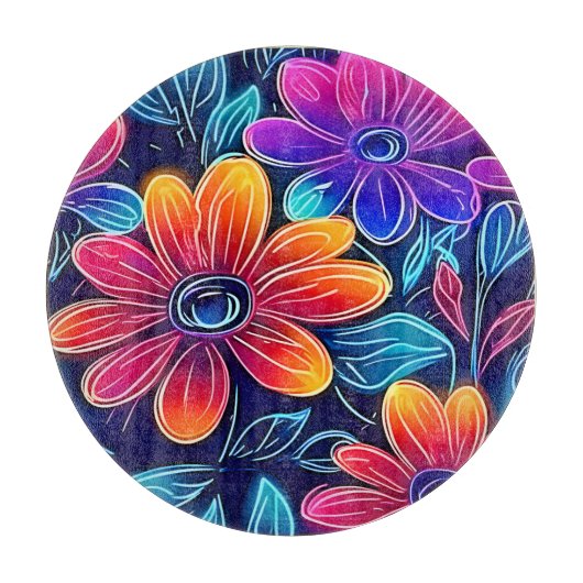 Neon Blume Bloom Bright Schneidebrett (Vorderseite)