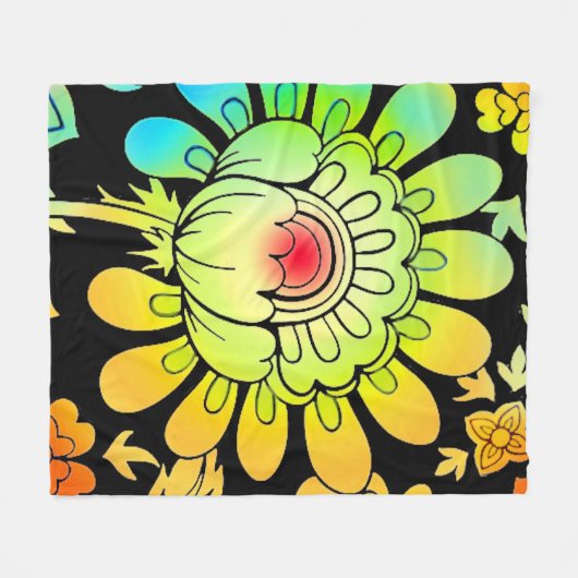 Neon Blume Fleecedecke (Vorderseite (Horizontal))