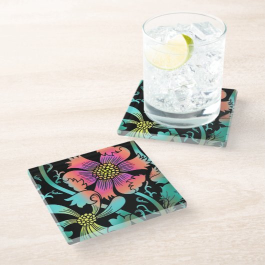 Neon Blume Glasuntersetzer (Schrägansicht)