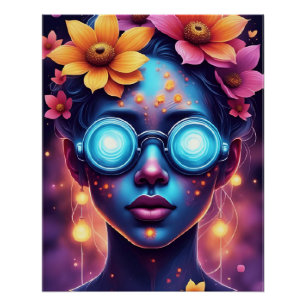 Neon Blume Goddess - Futuristic Fantasy Portrait Poster