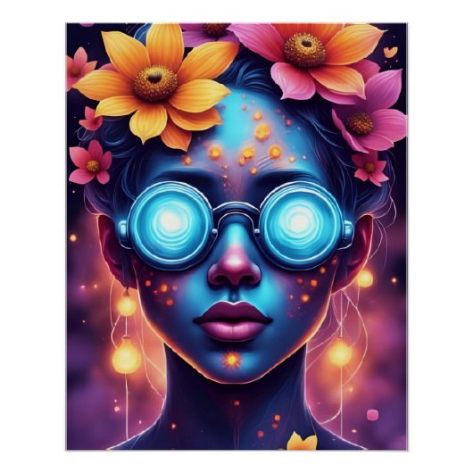 Neon Blume Goddess - Futuristic Fantasy Portrait Poster (Vorderseite)