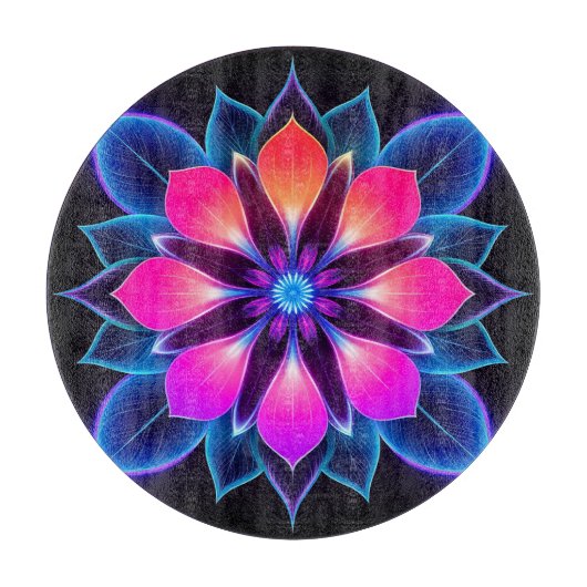 Neon Blume mit blauen Lichtmustern Schneidebrett (Vorderseite)