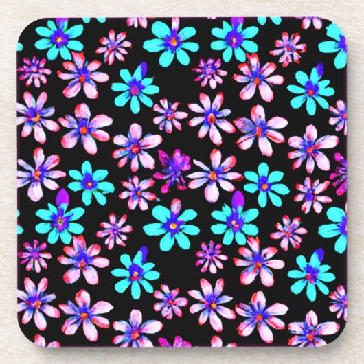Neon Blume Patterns Artwork. Jetzt kaufen Getränkeuntersetzer (Vorderseite)