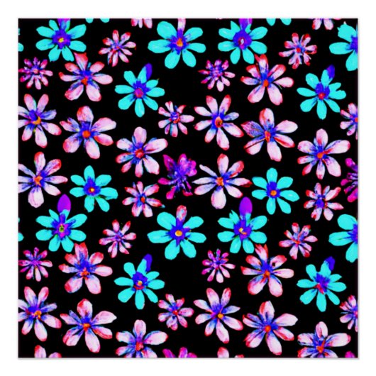 Neon Blume Patterns Artwork. Jetzt kaufen Poster (Vorderseite)