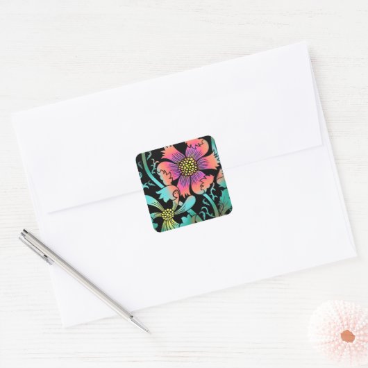 Neon Blume Quadratischer Aufkleber (Umschlag)