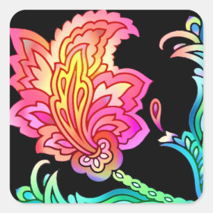 Neon Blume Quadratischer Aufkleber