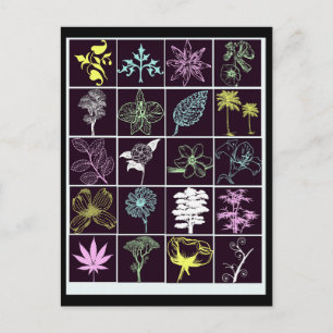 Neon Blume und Pflanze Silhouette Kunst Postkarte