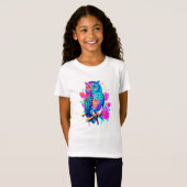 Neon-Blumen-Eule T-Shirt (Vorne ganz)
