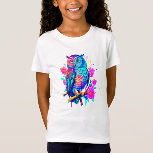 Neon-Blumen-Eule T-Shirt (Vorderseite)
