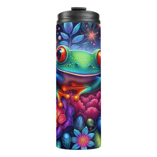 Neon-Blumen-Frosch-Botanik Thermosbecher (Vorderseite)