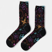 Neon-Blumen-Schmetterling-Crew-Socken Socken (Linkes Detail)