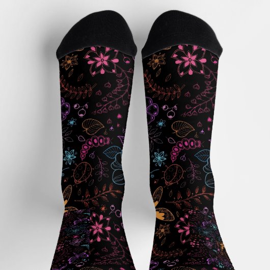 Neon-Blumen-Schmetterling-Crew-Socken Socken (Oben)