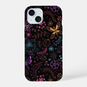 Neon-Blumen-Schmetterling-Handyhülle iPhone 15 Hülle