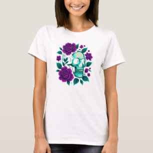 Neon-Blüte – Totenkopf in Rosen T-Shirt