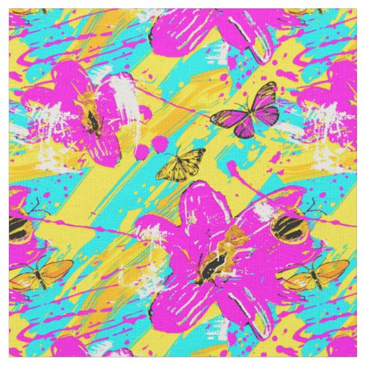 Neon Blüten-Splash Stoff (Nahaufnahme)