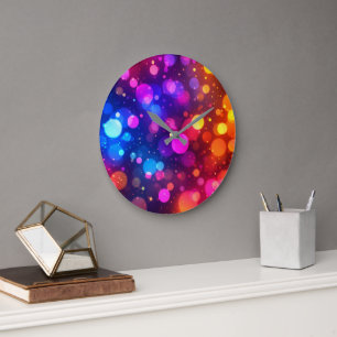 Neon-Bokeh-Lichter abstrakt Große Wanduhr