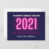 Neon Bold Happy New Year Pink Postkarte (Vorne/Hinten)