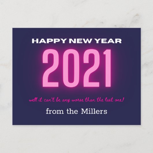 Neon Bold Happy New Year Pink Postkarte (Vorderseite)