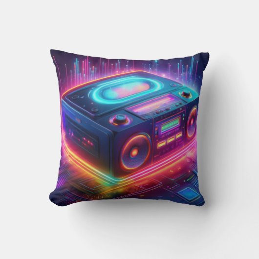 Neon Boombox Retro Design Kissen (Vorderseite)