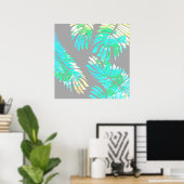 Neon Botanical Blätter on Gray Poster (Heimbüro)