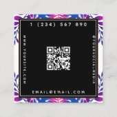 Neon Botanical Garden Bloom Qr Code Social Media Quadratische Visitenkarte (Rückseite)