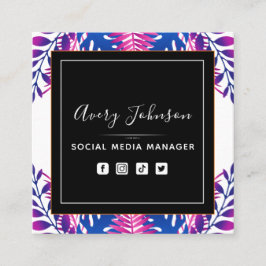 Neon Botanical Garden Bloom Qr Code Social Media Quadratische Visitenkarte