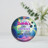 NEON BOWLING BALL RUNDE Geburtstagsparty Einladung (Stehend Vorderseite)