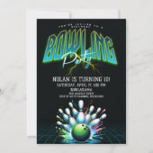 Neon Bowling Birthday Einladung (Vorderseite)