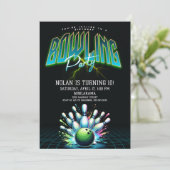 Neon Bowling Birthday Einladung (Stehend Vorderseite)
