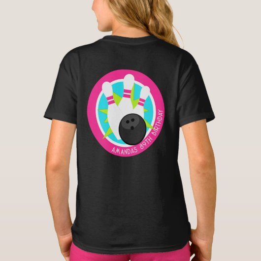 Neon Bowling Event-Shirt mit Name auf der Vorderta T-Shirt (Rückseite)
