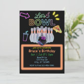 Neon-Bowling-Geburtstag Einladung (Stehend Vorderseite)
