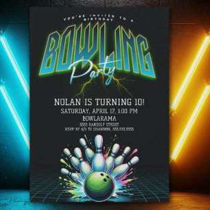Neon-Bowling-Geburtstagseinladung für Jungen Einladung