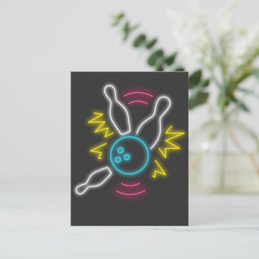 Neon Bowling Geschenk Strike Postkarte (Stehend Vorderseite)