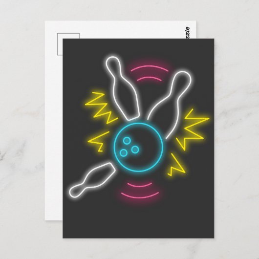 Neon Bowling Geschenk Strike Postkarte (Vorne/Hinten)