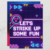 Neon Bowling macht Geburtstag Spaß Einladung (Vorne/Hinten)