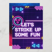 Neon Bowling macht Geburtstag Spaß Einladung (Vorne/Hinten)
