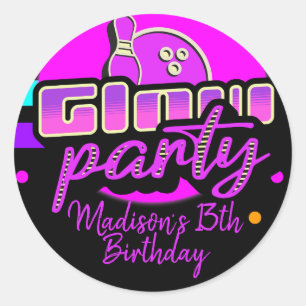 Neon-Bowling-Party-Bash-Geburtstagsfeier Runder Aufkleber