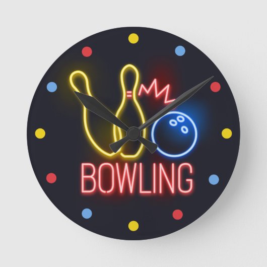 Neon Bowling Skittles Wall Clock Runde Wanduhr (Vorderseite)