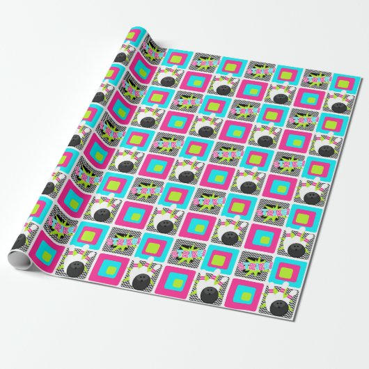Neon Bowling Zickzack Wrapping Paper Geschenkpapier (Ungerollt)