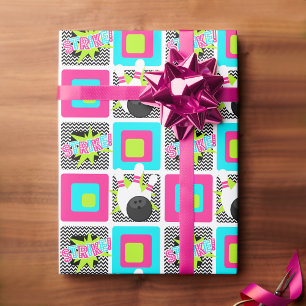 Neon Bowling Zickzack Wrapping Paper Geschenkpapier