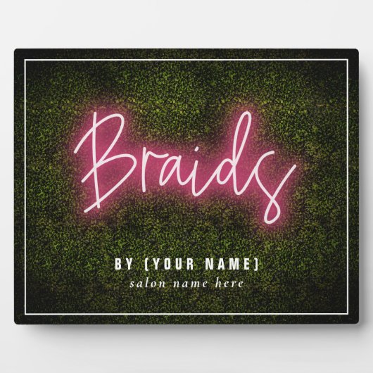 Neon Boxwood Hair Salon Beruflich Braids Plaque Fotoplatte (Vorderseite)