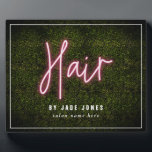 Neon Boxwood Hair Salon Beruflich Kosmetologe Fotoplatte<br><div class="desc">Pink neon sign inspirred "Hair" script over a boxwood greenery inspirred background with custom white text.</div>