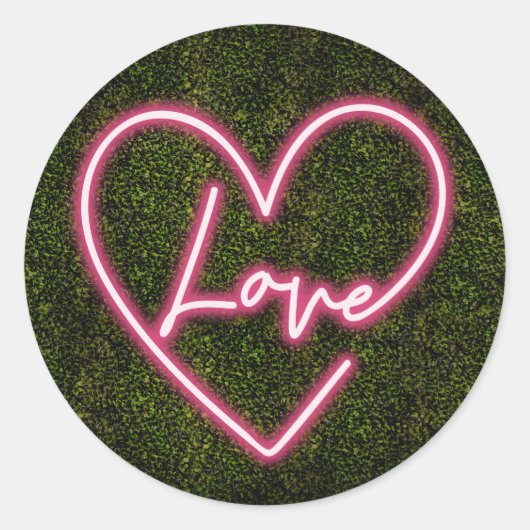 Neon Boxwood Liebe Heart Wedding Runder Aufkleber (Vorderseite)