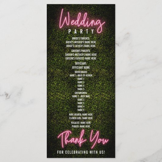 Neon Boxwood Wedding Program Programm (Rückseite)