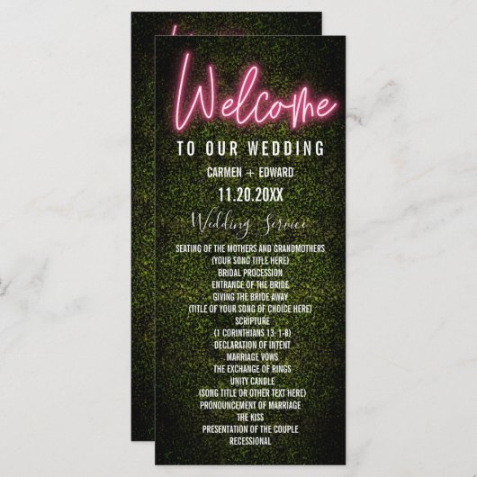 Neon Boxwood Wedding Program Programm (Vorne/Hinten)