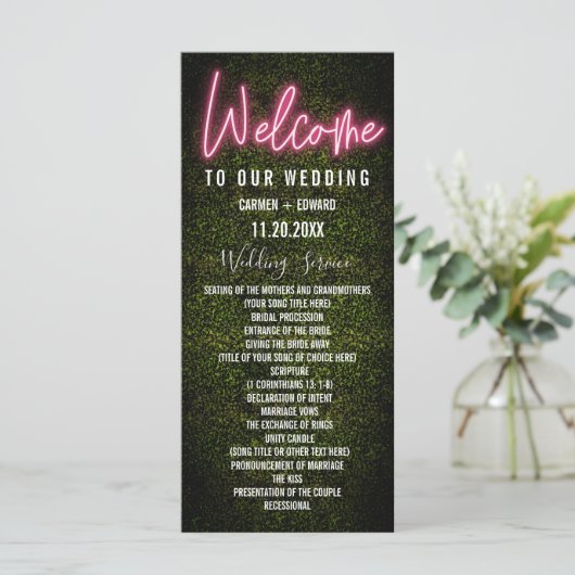 Neon Boxwood Wedding Program Programm (Stehend Vorderseite)